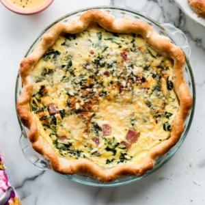 Quiche in a glass pie dish