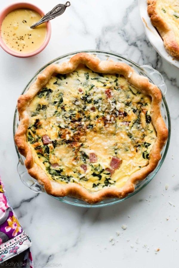 Quiche in a glass pie dish