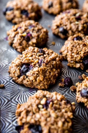 blueberry breakfast cookies on a baking sheet