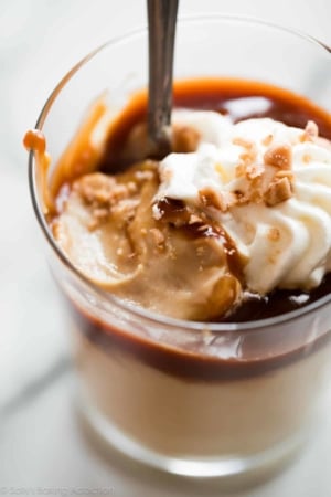 Butterscotch pudding in glass cup