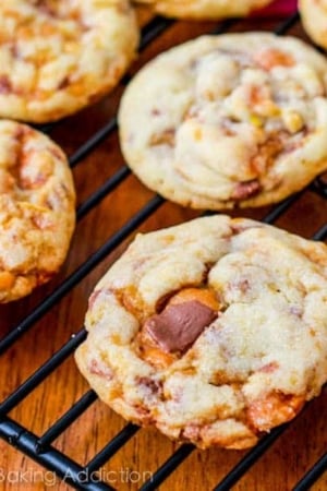 chewy Butterfinger cookies on a cooling rack