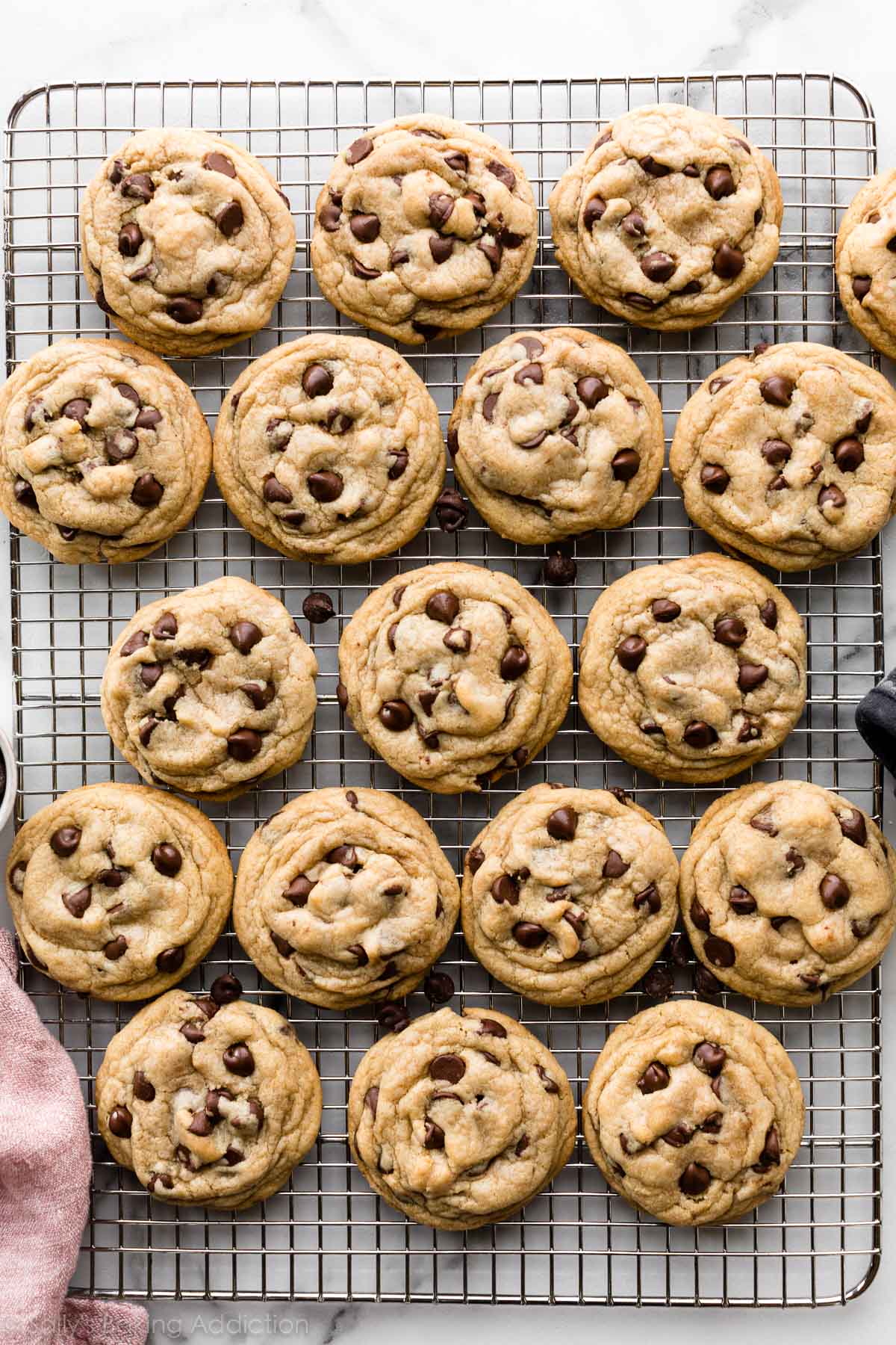 17 chocolate chip cookies on a cooling rack