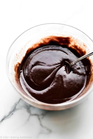 chocolate ganache in a glass bowl