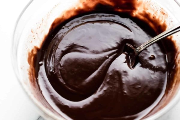 chocolate ganache in a glass bowl