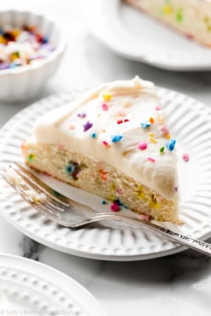 slice of sprinkle funfetti cake