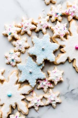 Royal icing on snowflake sugar cookies