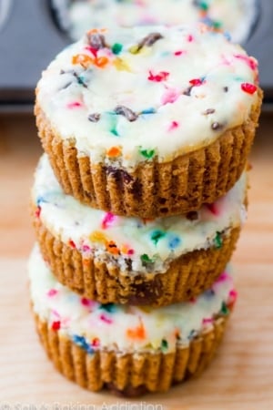 stack of 3 funfetti cheesecake cookie cups