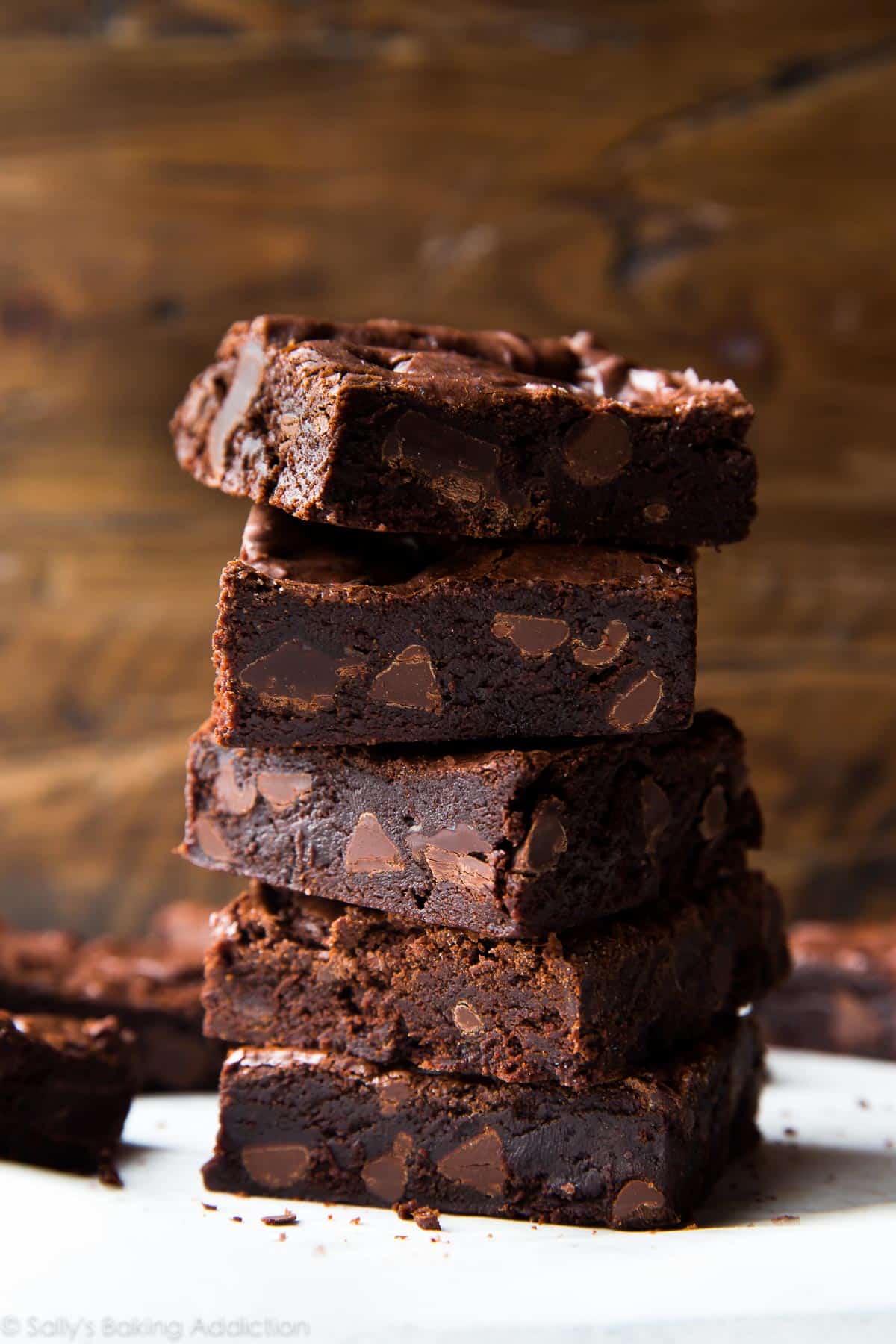 stack of fudgy brownies