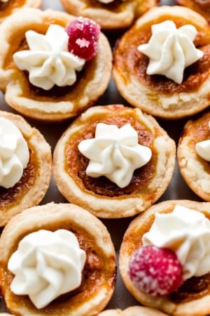 mini pumpkin pies with whipped cream on top