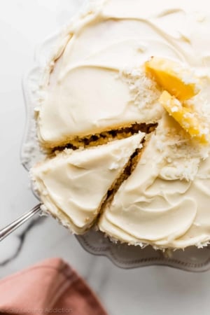 top view of decorated pineapple coconut cake