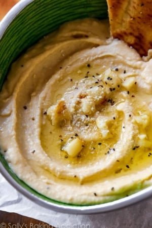 roasted garlic parmesan hummus in a bowl