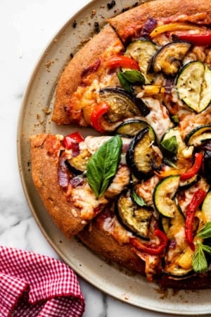 roasted vegetable whole wheat pizza